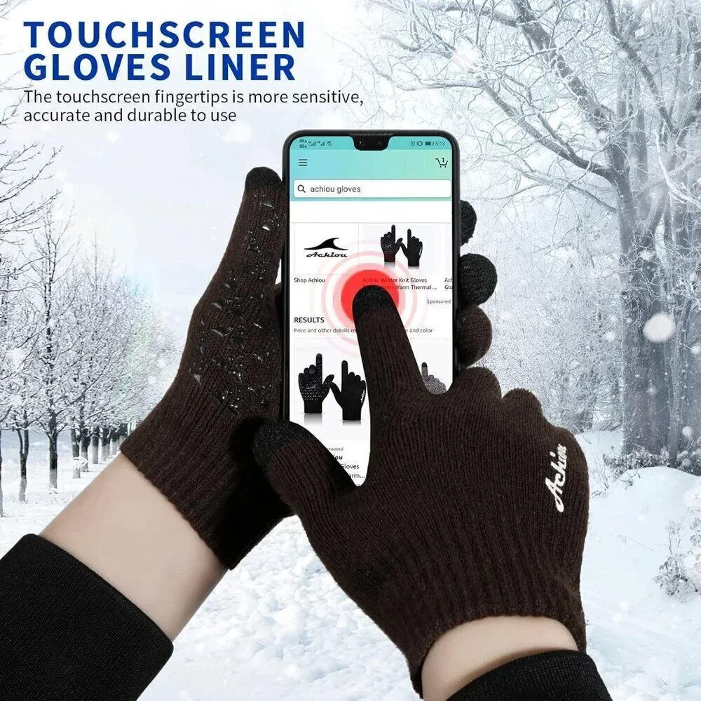 Women's Coffee Upgraded Touch Screen Thermal Soft Knit Lining Winter Gloves